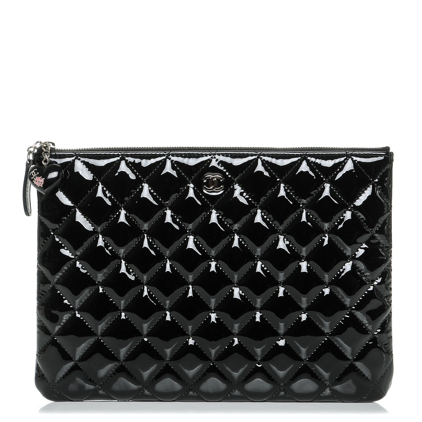 Patent Calfskin Quilted Medium Cosmetic Case Black