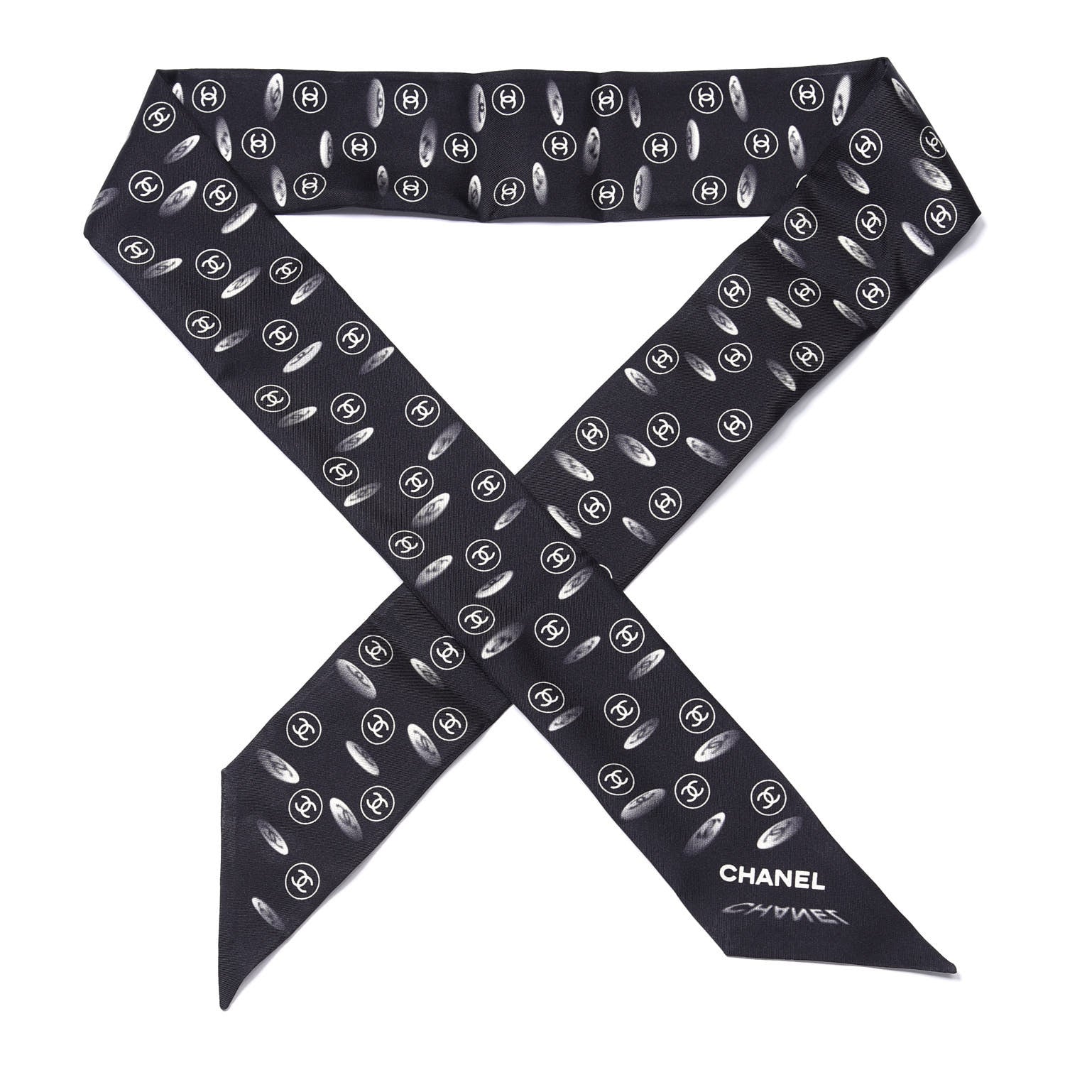 Chanel Silk CC Slim Bandeau Scarf Black 1 of 3