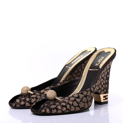 Fendi Fabric FF Wedge Mules 36 Black Brown 3 of 14
