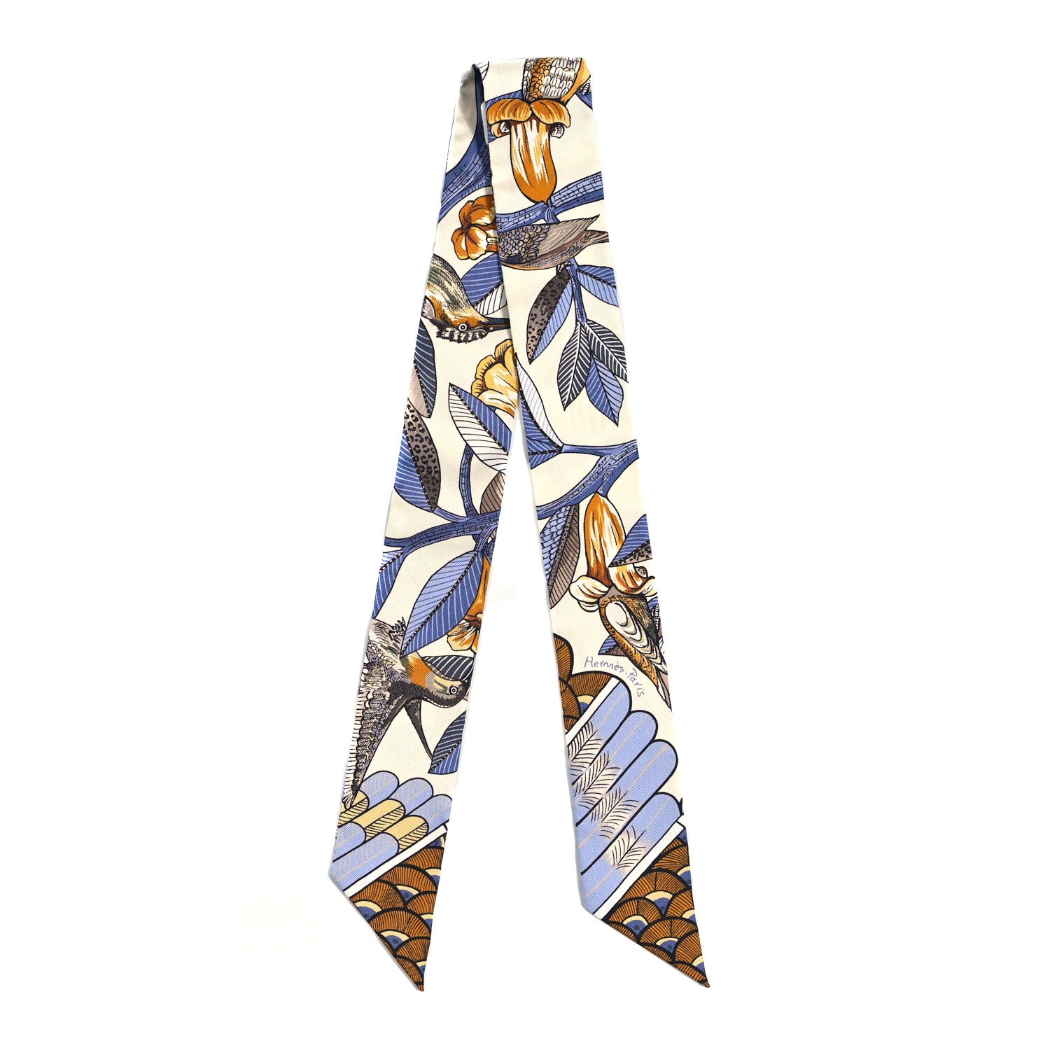 Hermes Silk Tree Of Song Twilly Creme Mauve Ocre 4 of 12