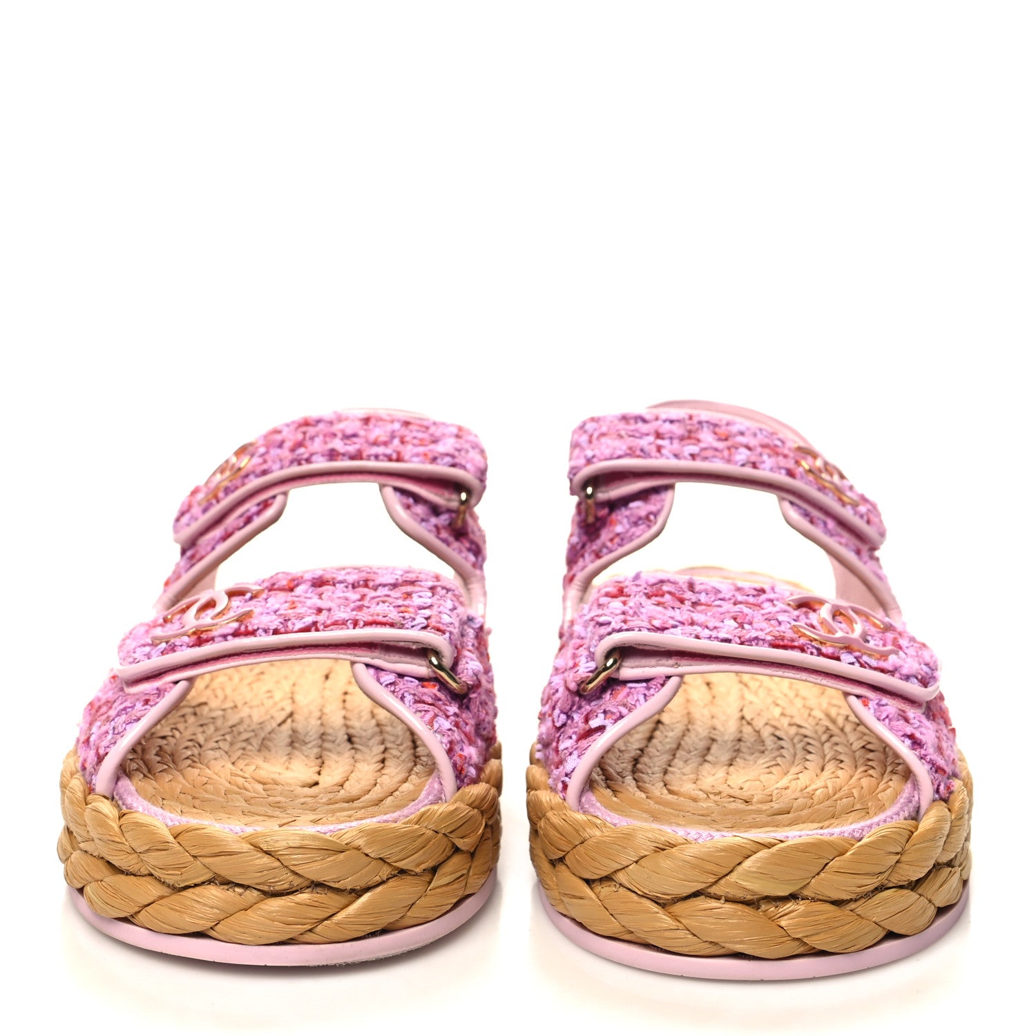 Chanel Tweed Lambskin Velcro Dad Sandals 39 Pink Multicolor 2 of 9