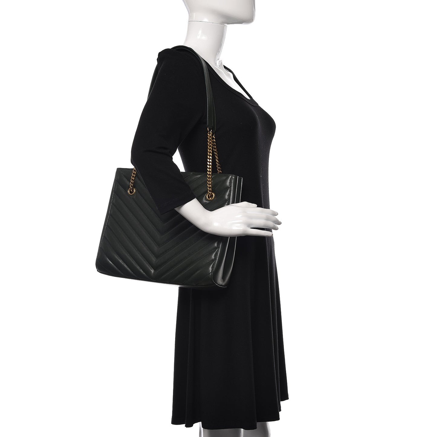 Grain de Poudre Matelasse Chevron Medium Tribeca Shopping Bag Vert Fonce