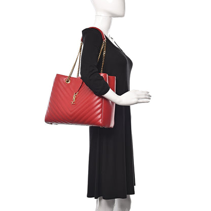 Saint Laurent Grain De Poudre Matelasse Chevron Monogram Shopping Bag Red 2 of 11