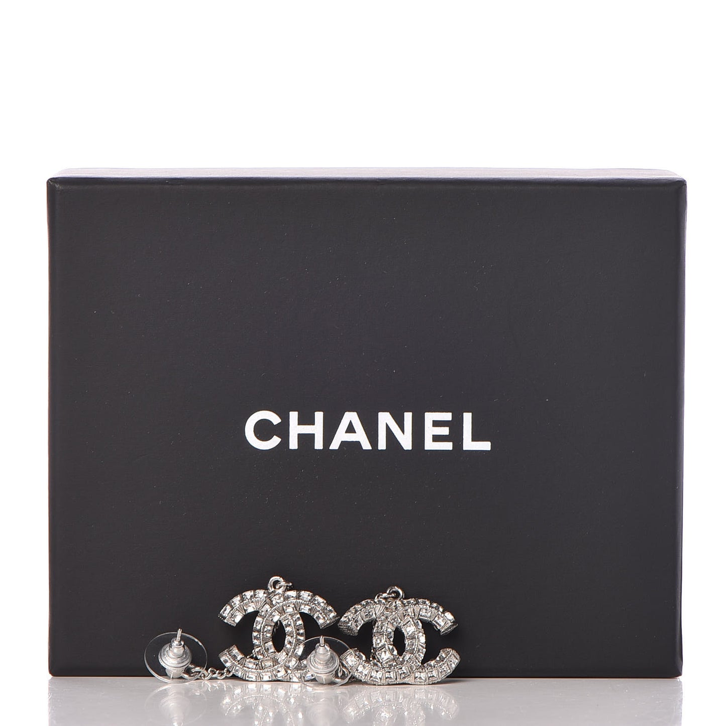 Baguette Crystal CC Drop Earrings Silver