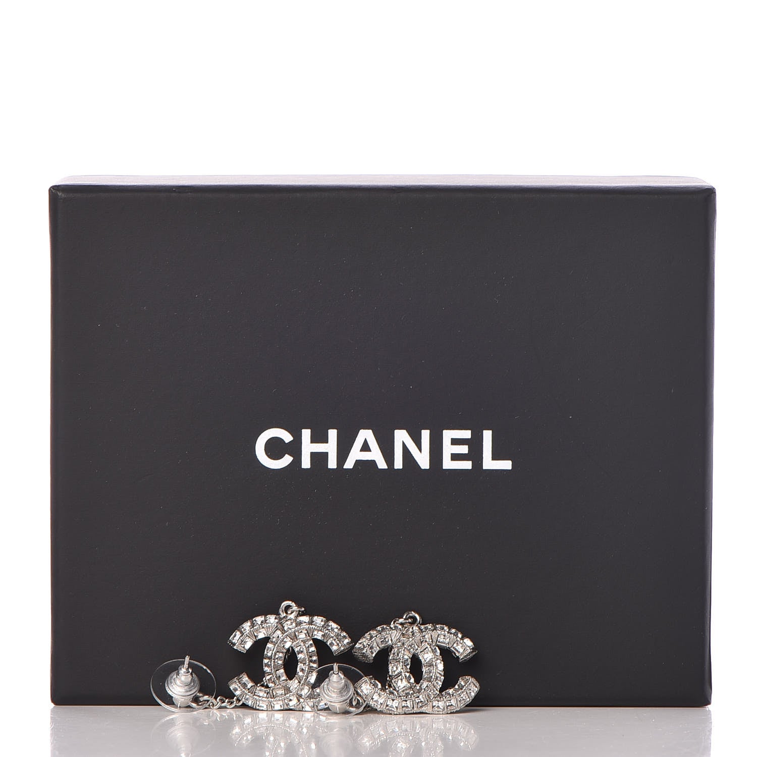 Chanel Baguette Crystal CC Drop Earrings Silver 4 of 4