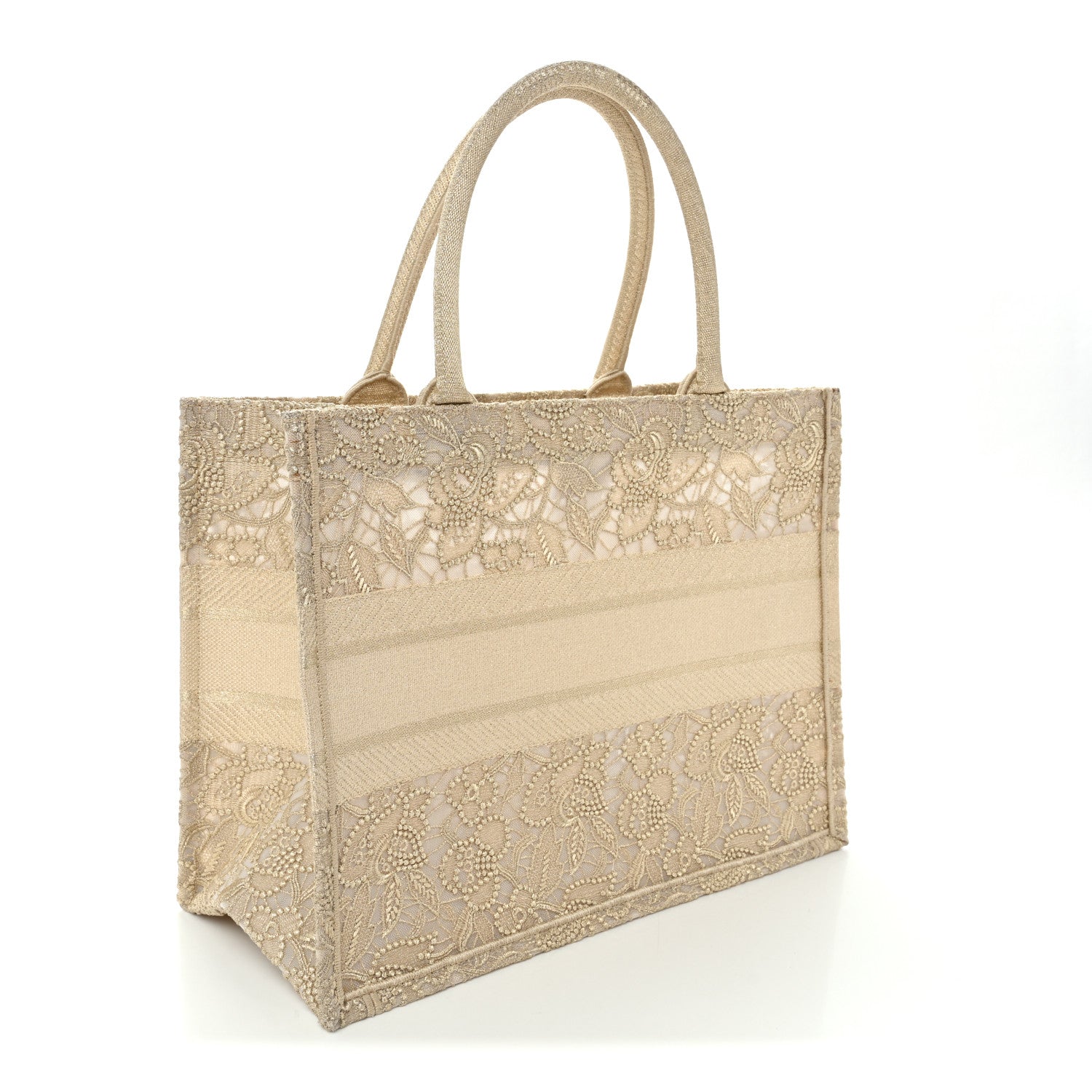 Christian Dior Transparent Metallic Embroidered Mesh Macrame Medium Book Tote Gold 3 of 11