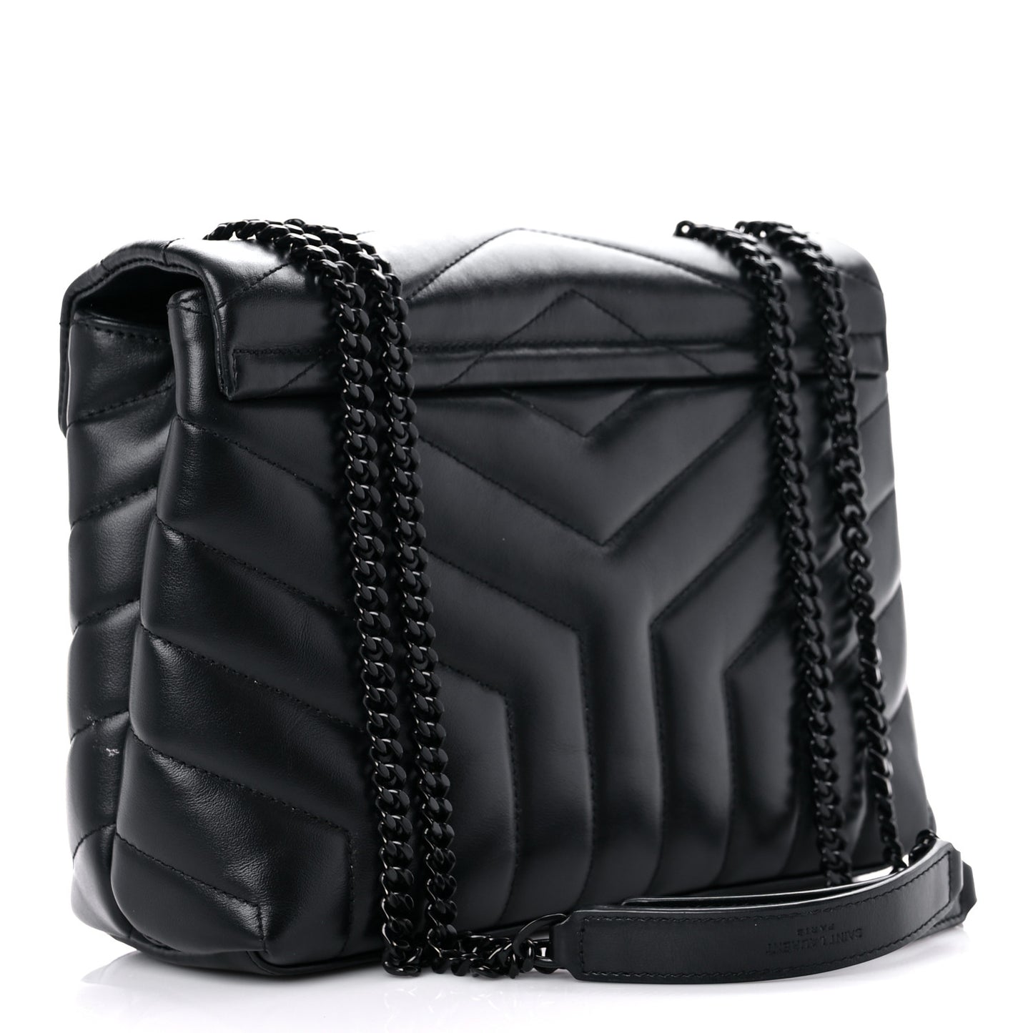 Calfskin Y Quilted Monogram Monochrome Small Loulou Chain Satchel Black