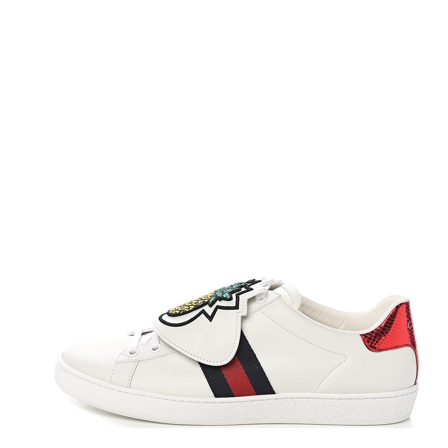Calfskin Ayers Crystal Web Pineapple Embroidered Womens New Ace Sneakers 38.5 White