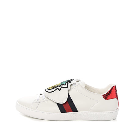 Gucci Calfskin Ayers Crystal Web Pineapple Embroidered Womens New Ace Sneakers 38.5 White 1 of 9