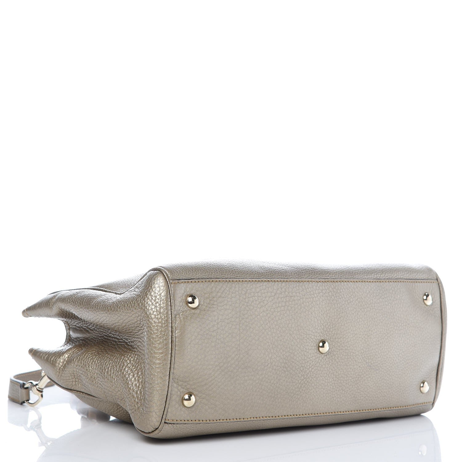 Gucci Metallic Pebbled Calfskin Medium Bamboo Shopper Tote Golden Beige 4 of 7