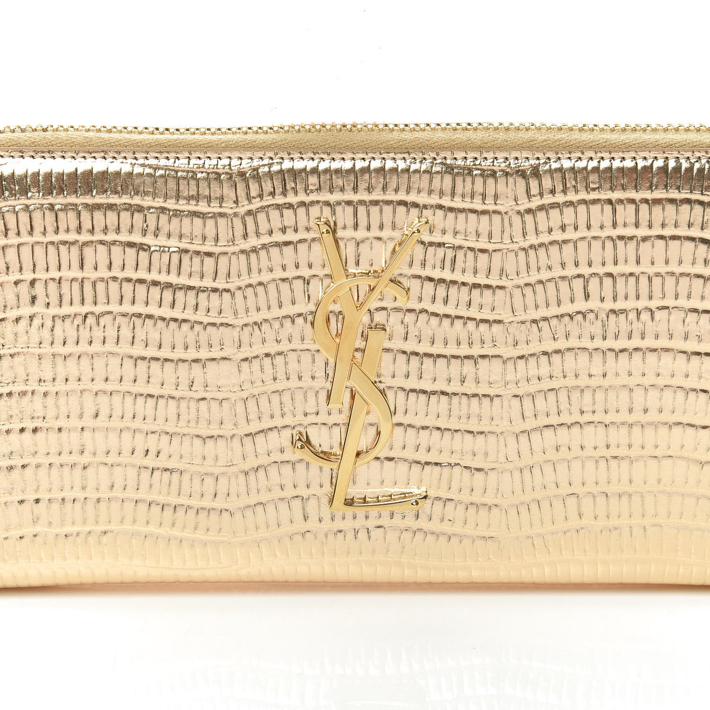 Lizard Calfskin Embossed Monogram Zip Around Wallet Gold