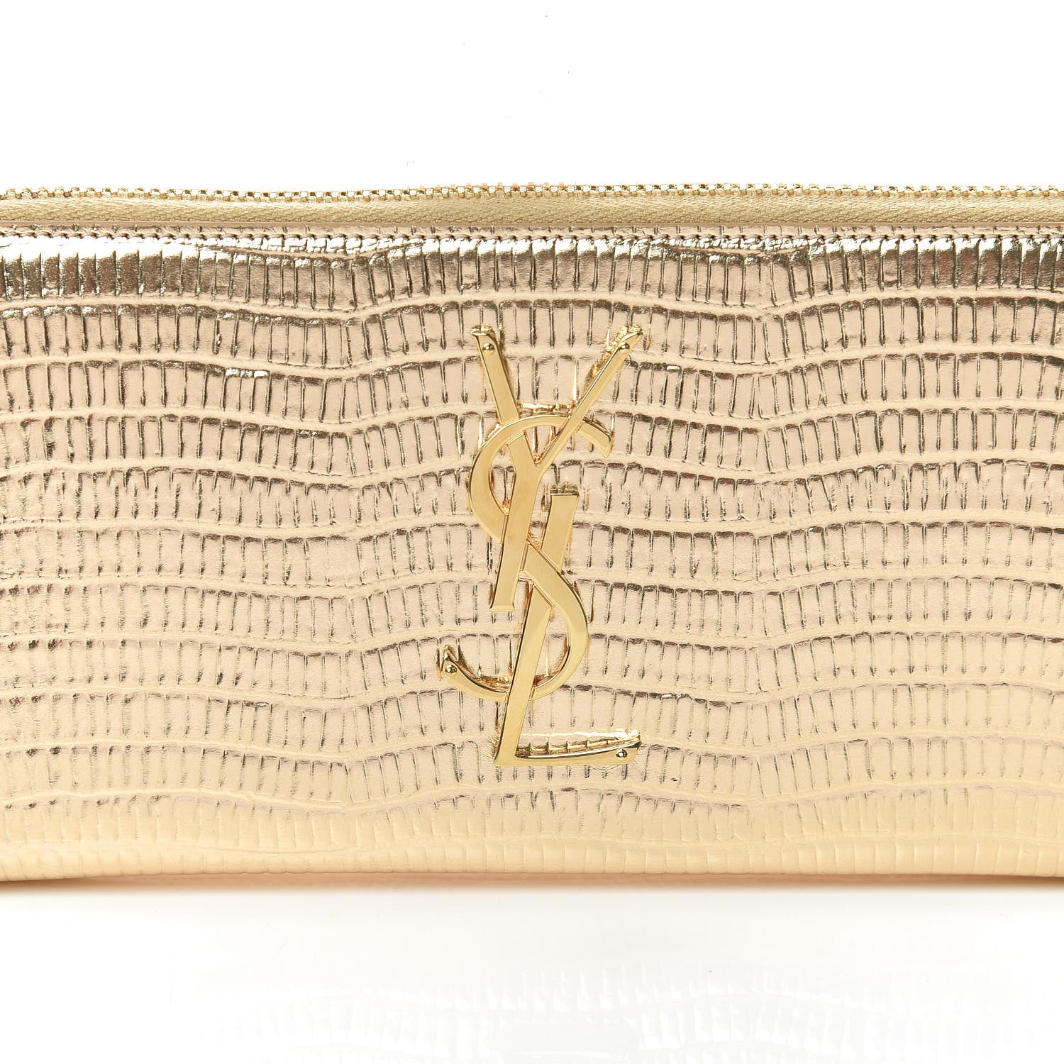 Saint Laurent Lizard Calfskin Embossed Monogram Zip Around Wallet Gold 7 of 8