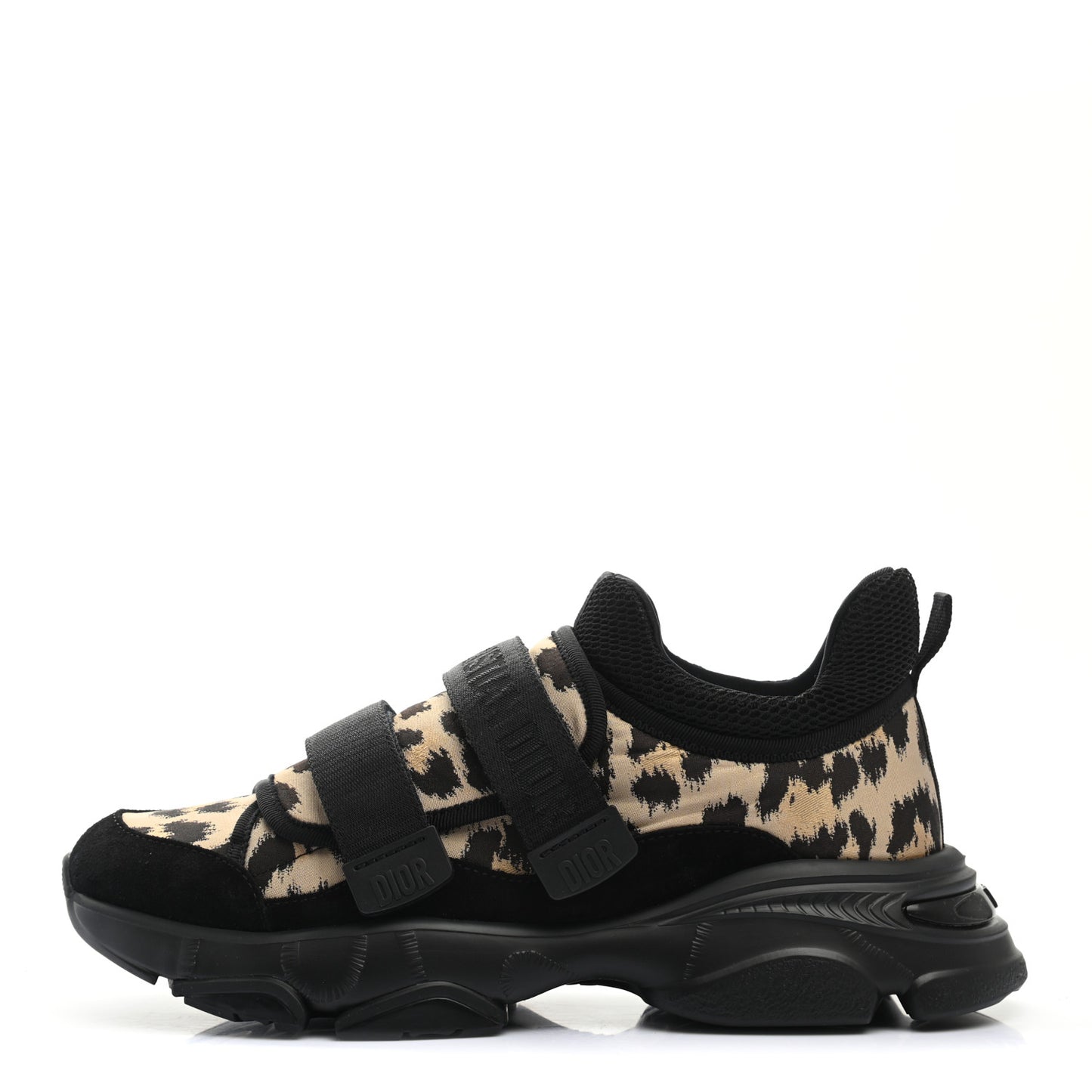 Technical Fabric Nylon Leopard Print Womens D-Wander Sneakers 38 Black