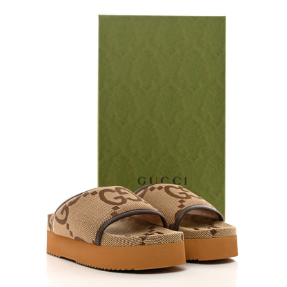 Gucci Monogram Jumbo GG Nappa Samoa Platform 40mm Slide Sandals 37 Camel Ebony New Acero 9 of 9