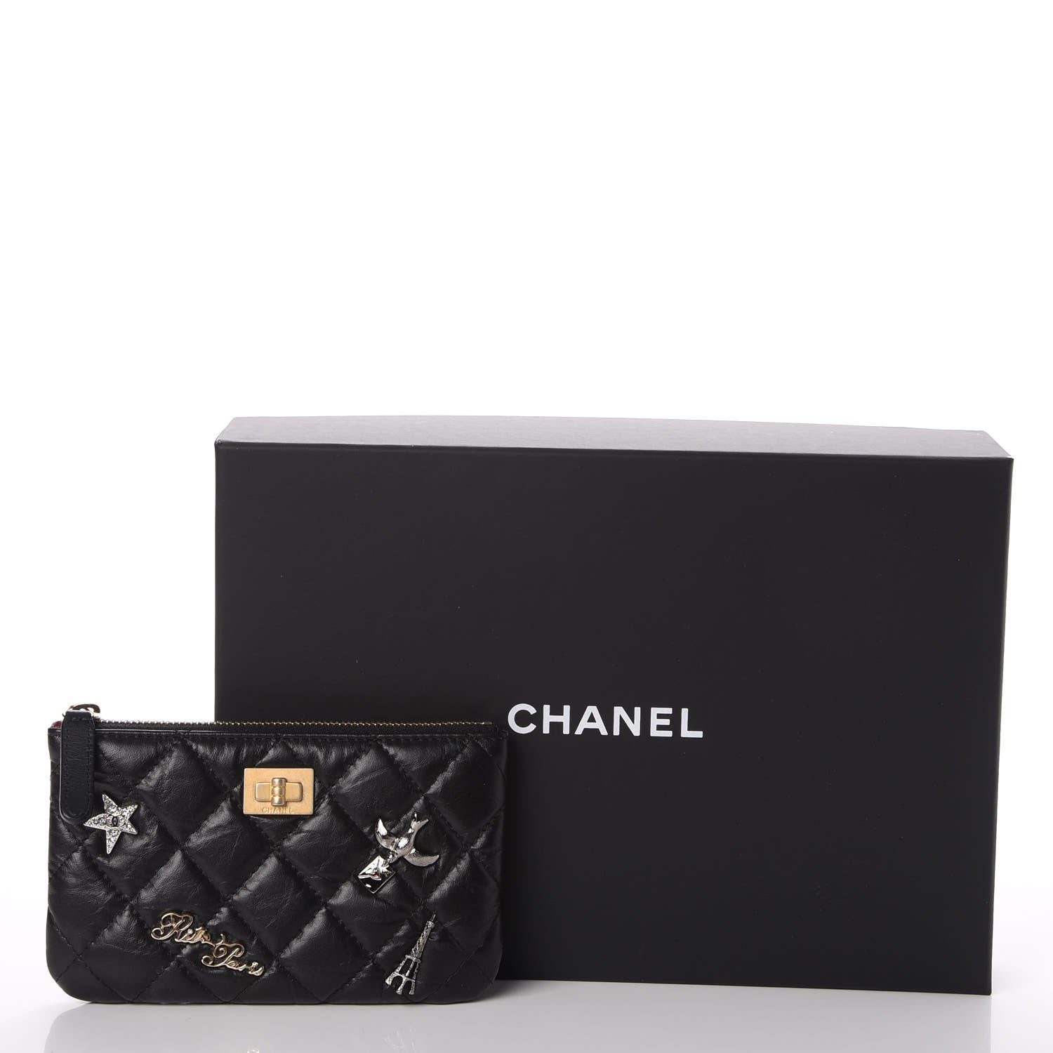 Chanel Aged Calfskin Quilted Small Lucky Charms Cosmetic Case Black 8 of 8