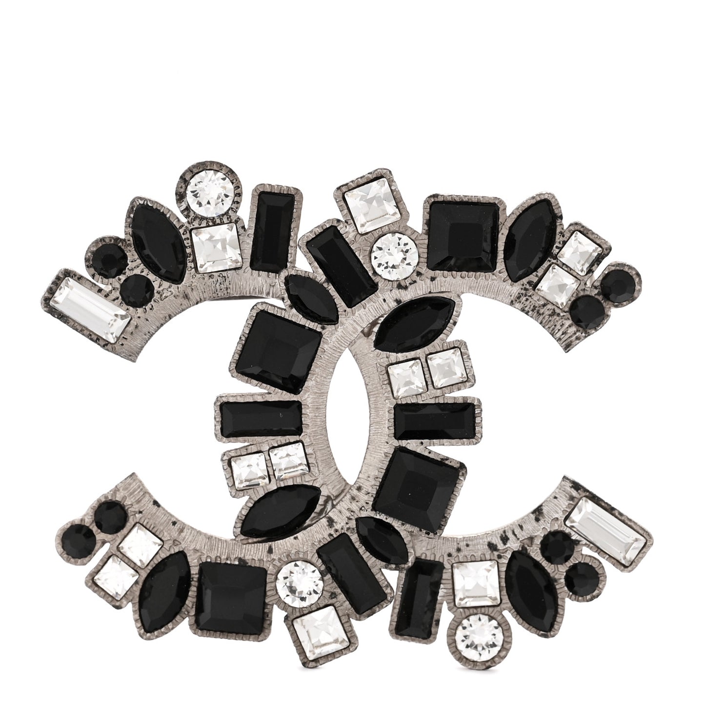 Baguette Crystal CC Brooch Black Silver