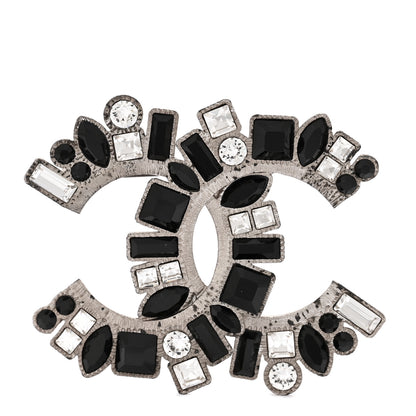 Chanel Baguette Crystal CC Brooch Black Silver 1 of 4