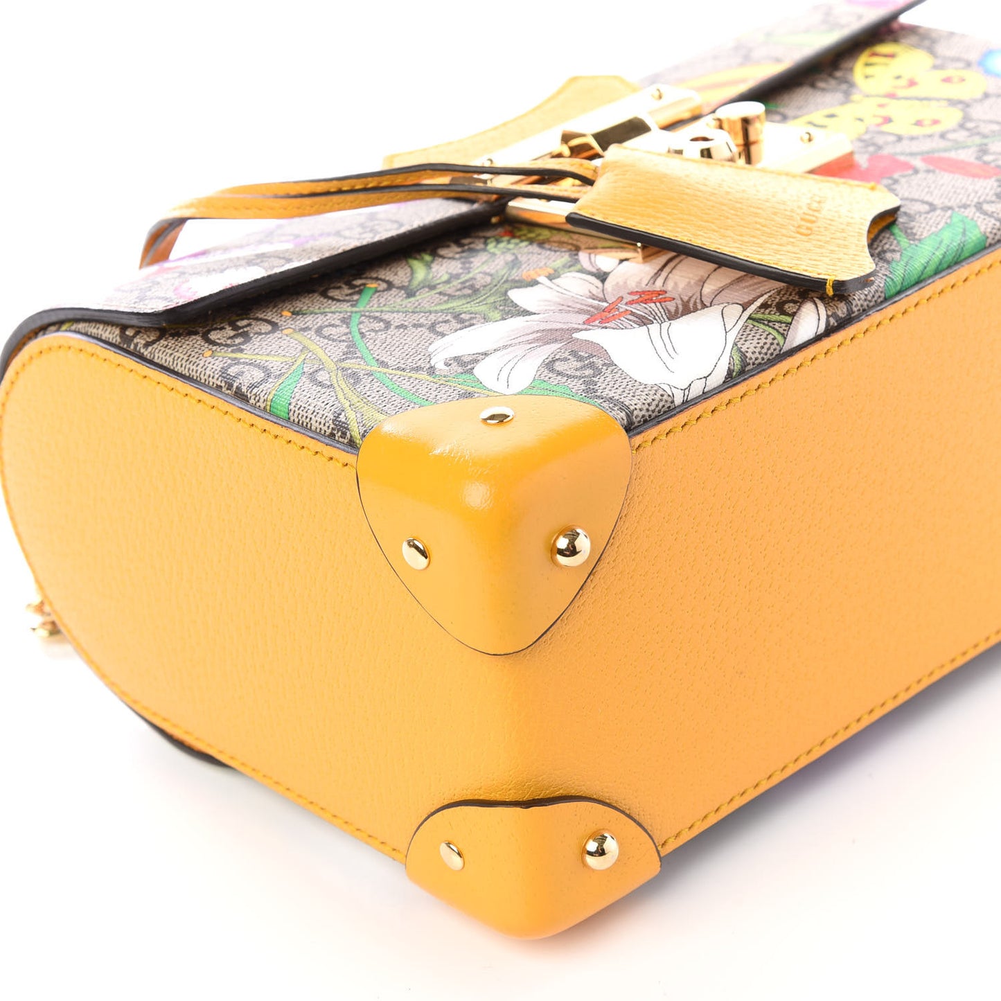 GG Supreme Monogram Flora Small Padlock Bamboo Shoulder Bag Beige Multicolor Crop