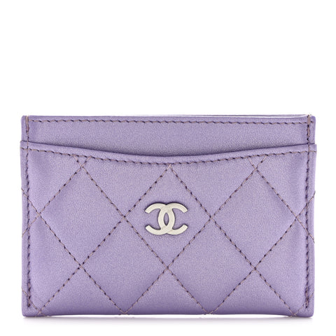Metallic Lambskin Quilted Card Holder Light Purple