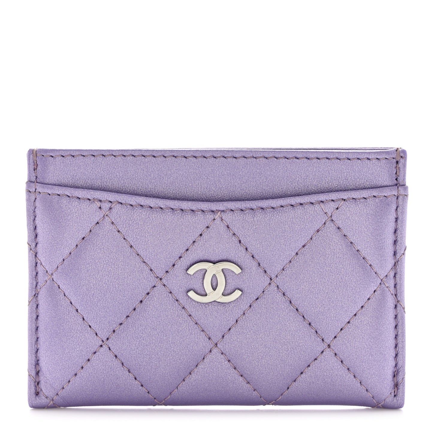 Metallic Lambskin Quilted Card Holder Light Purple