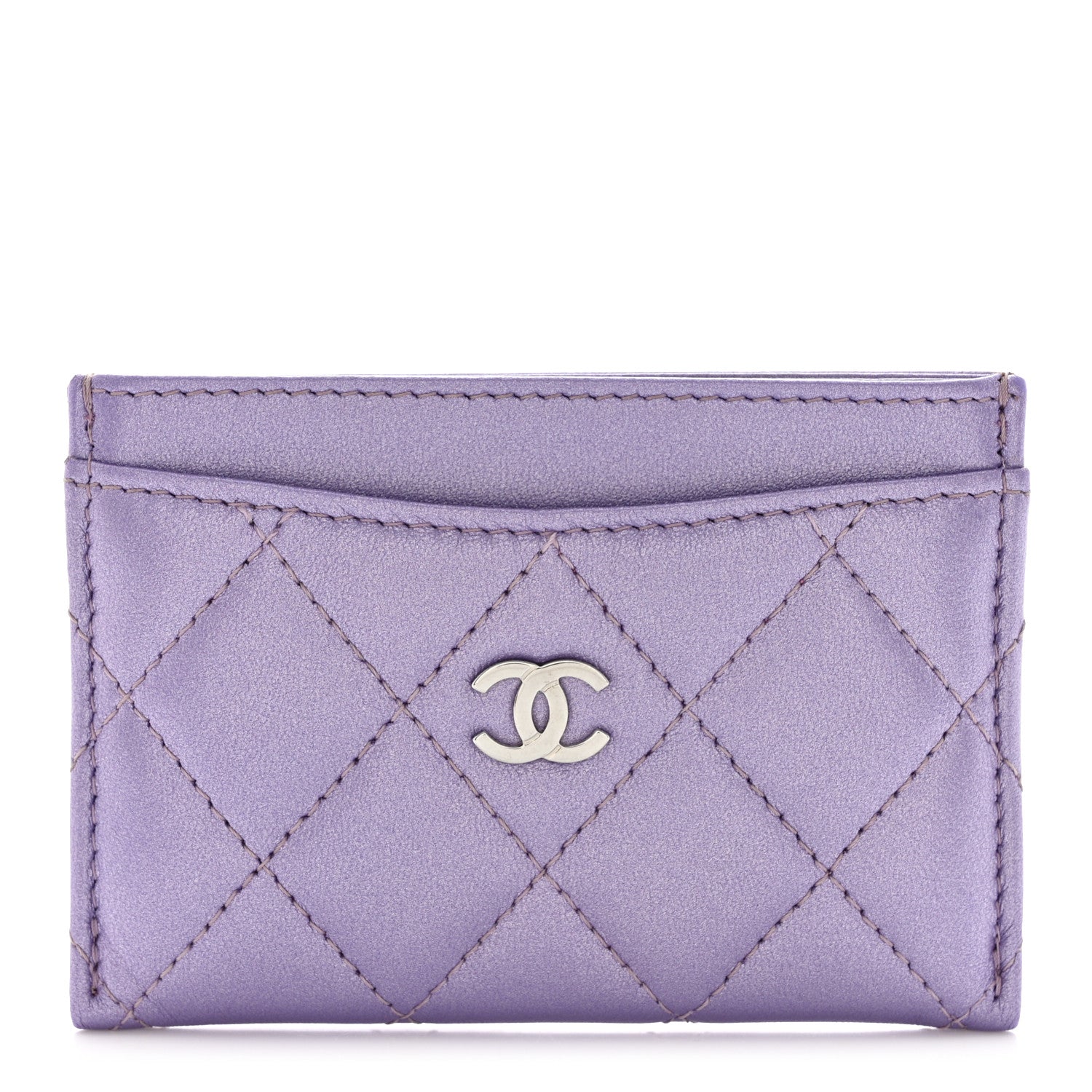 Chanel Metallic Lambskin Quilted Card Holder Light Purple 1 of 9