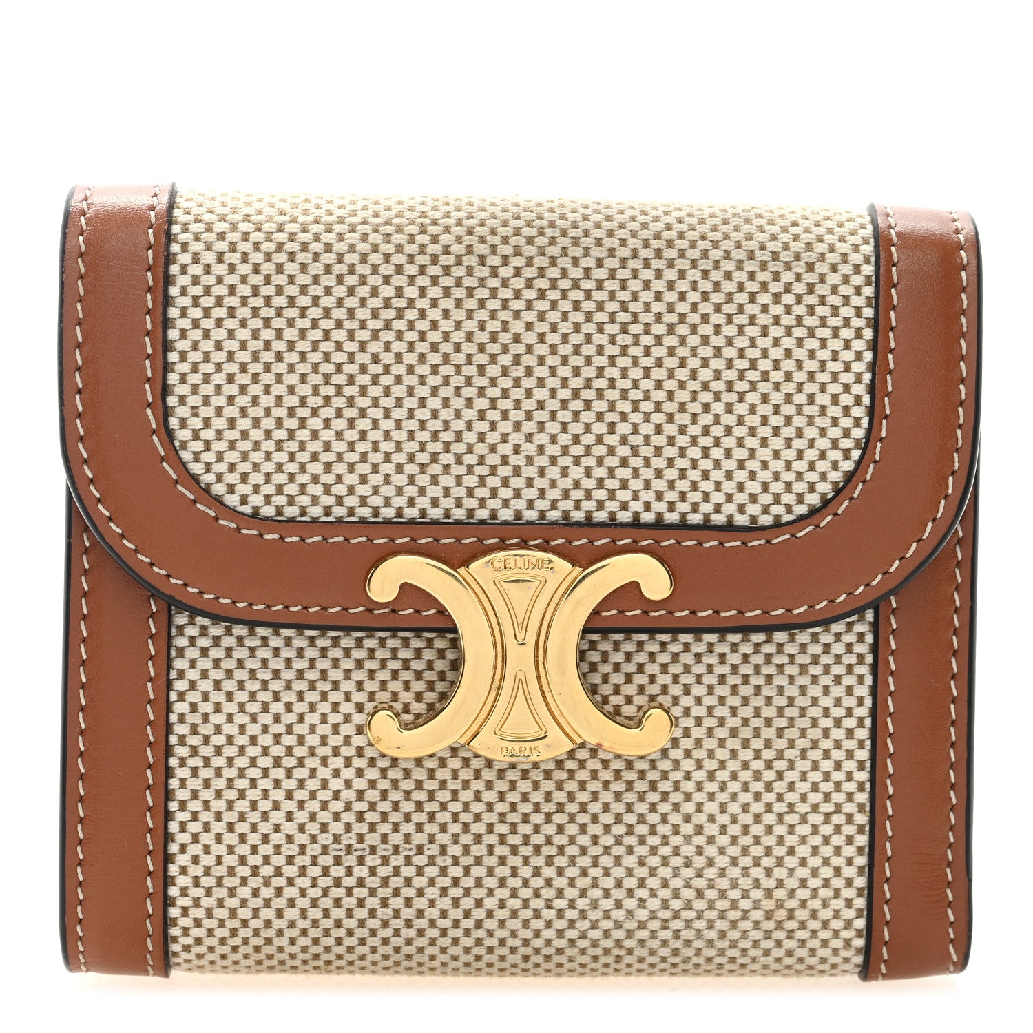 Celine Textile Calfskin Small Triomphe Wallet Natural Tan 1 of 7