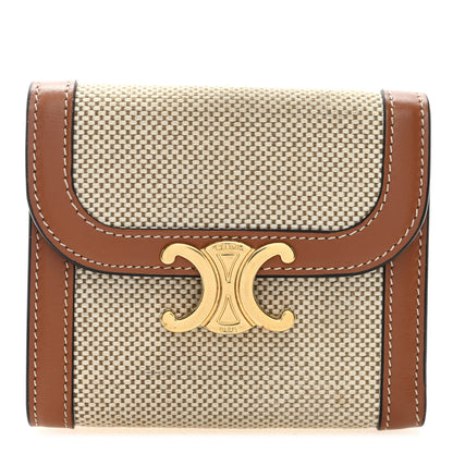 Celine Textile Calfskin Small Triomphe Wallet Natural Tan 1 of 7