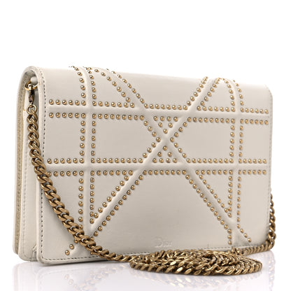 Christian Dior Lambskin Studded Diorama Wallet on Chain Pouch Off White 3 of 15