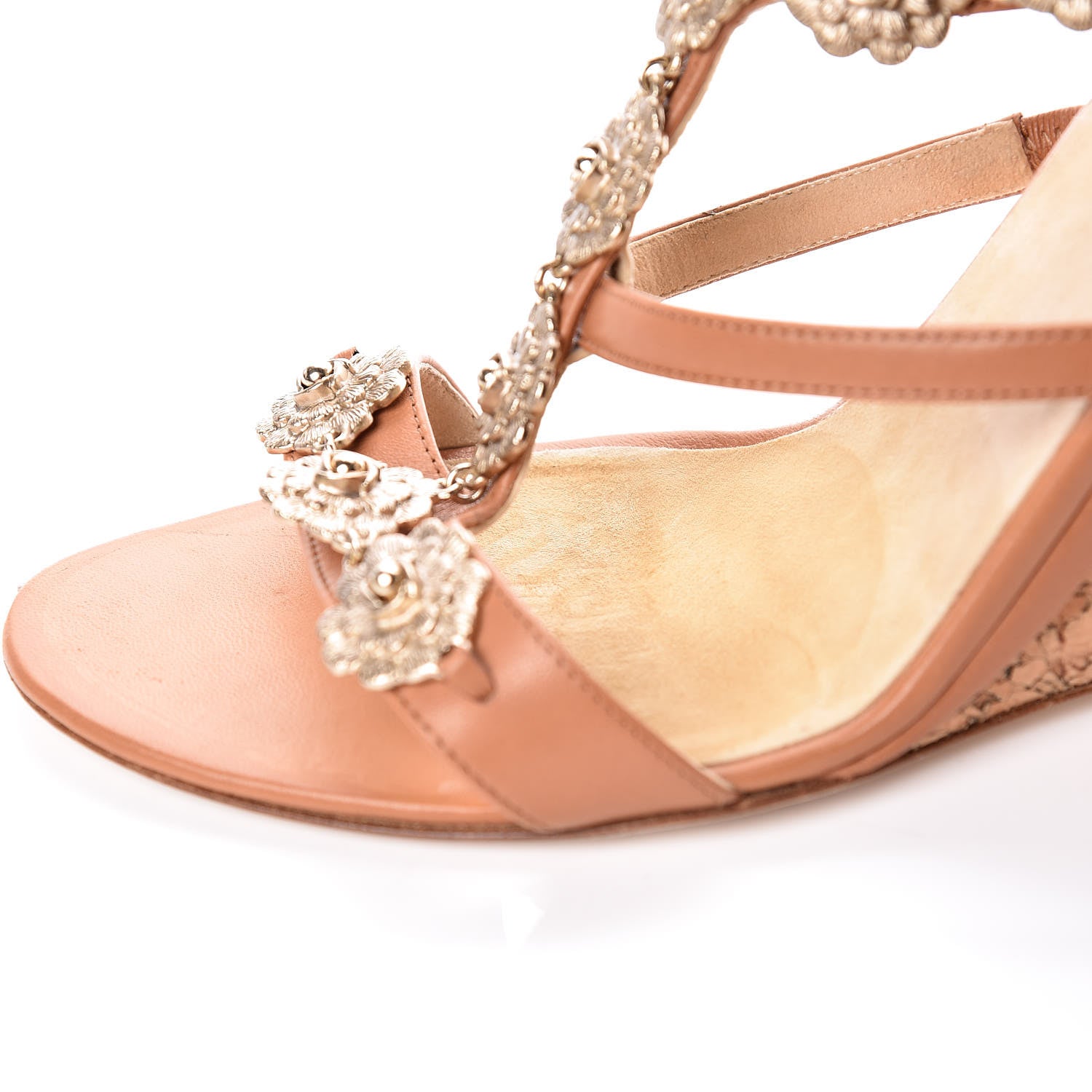 Chanel Lambskin Cork Camellia Wedge Sandals 40 Light Brown 14 of 19