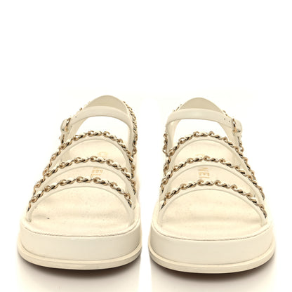 Chanel Calfskin Chain Platform Sandals 38 White 2 of 8