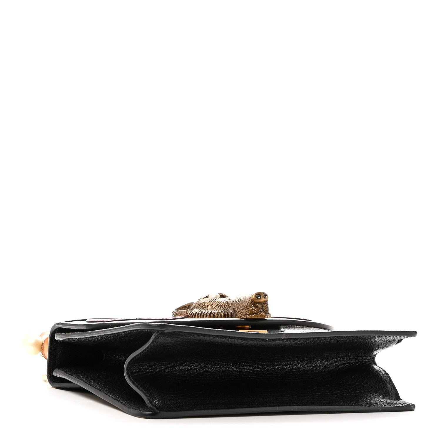Gucci GG Supreme Monogram Goatskin Pearl Mini Fox Broche Bamboo Top Handle Bag Beige Ebony Black Hibiscus Red Mystic White 4 of 10