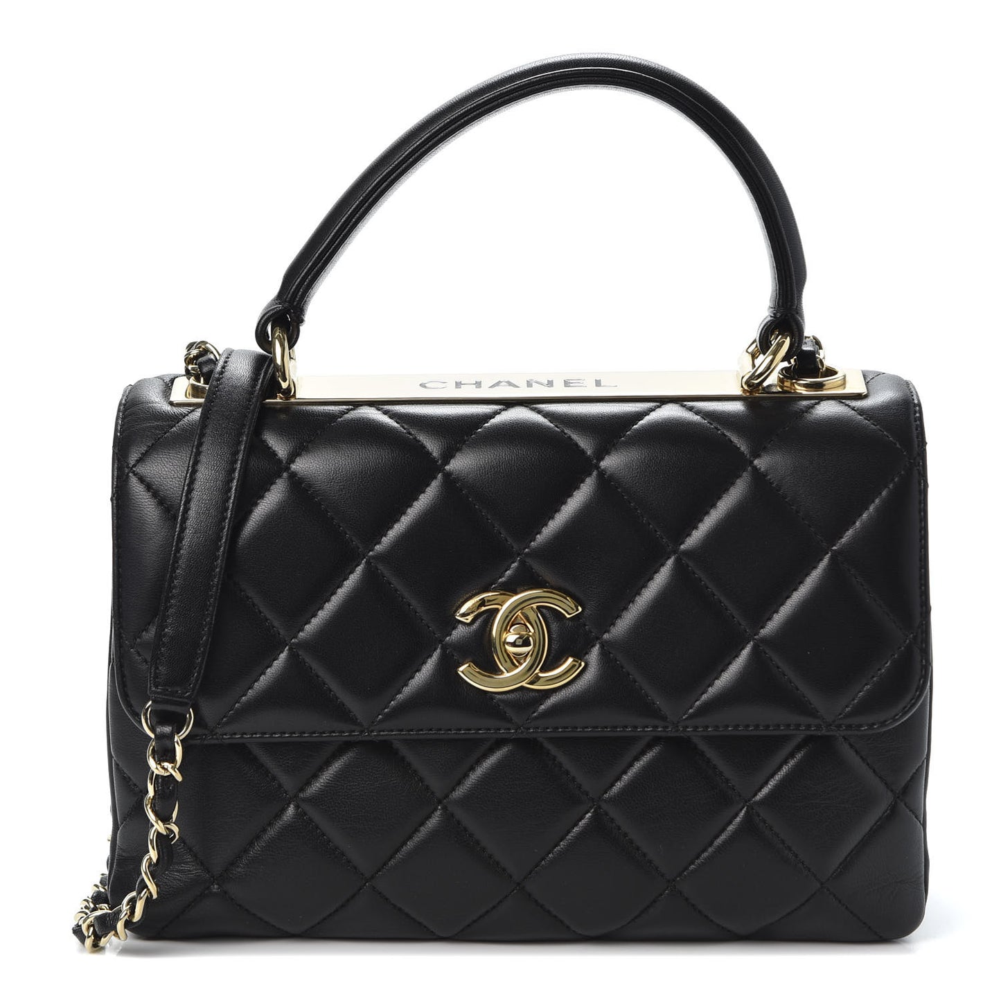 Lambskin Quilted Small Trendy CC Dual Handle Flap Bag Black
