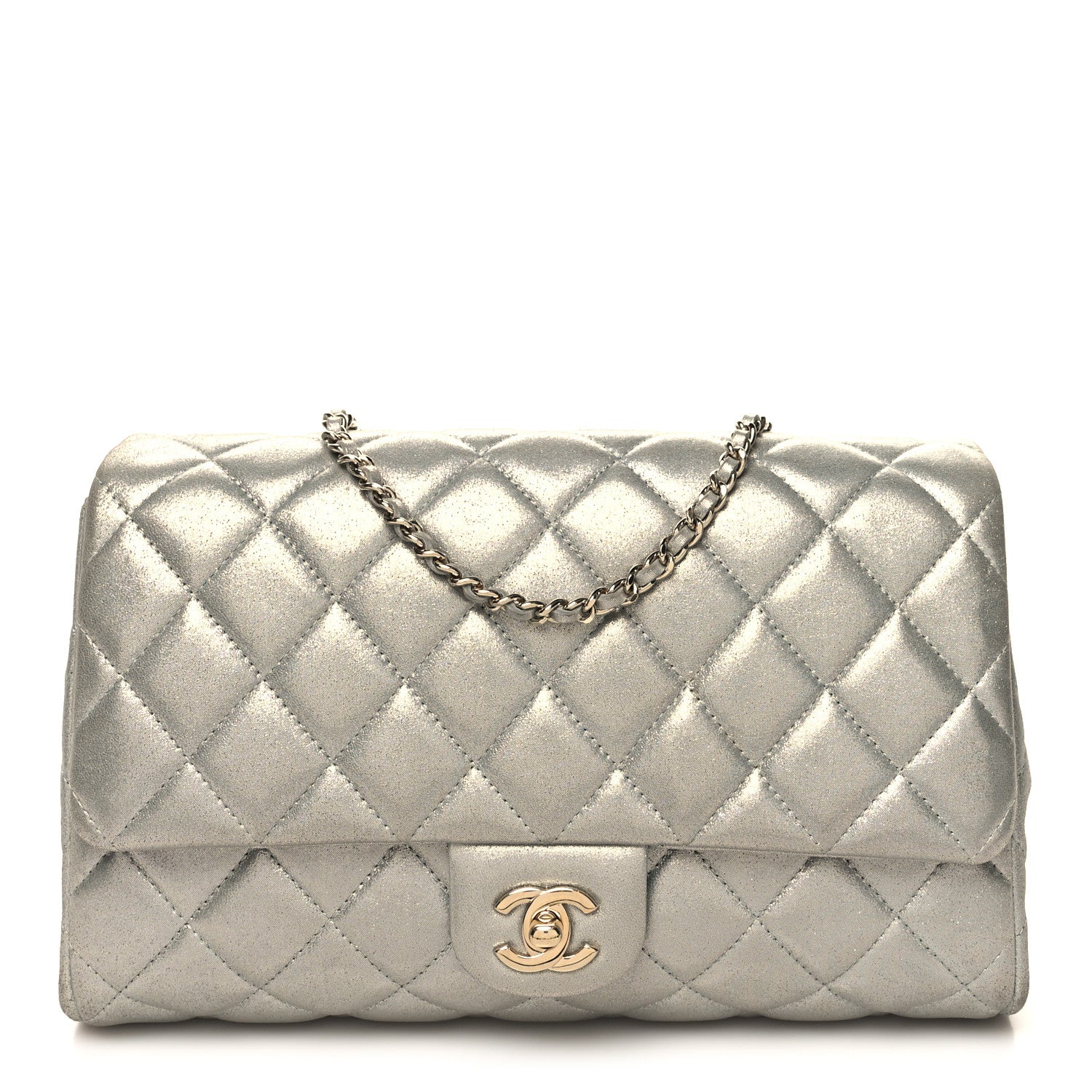 Chanel Iridescent Calfskin Quilted Clutch With Chain Flap Silver 1 of 11