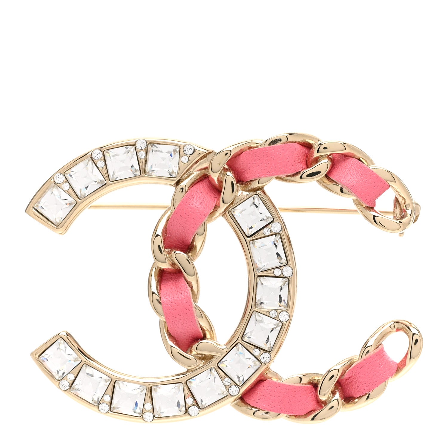 Chanel Lambskin Baguette Crystal CC Chain Brooch Pink Gold 1 of 5