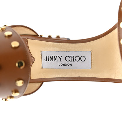 Jimmy Choo Shiny Calfskin Veto Studded Sandals 37.5 Brown 7 of 8