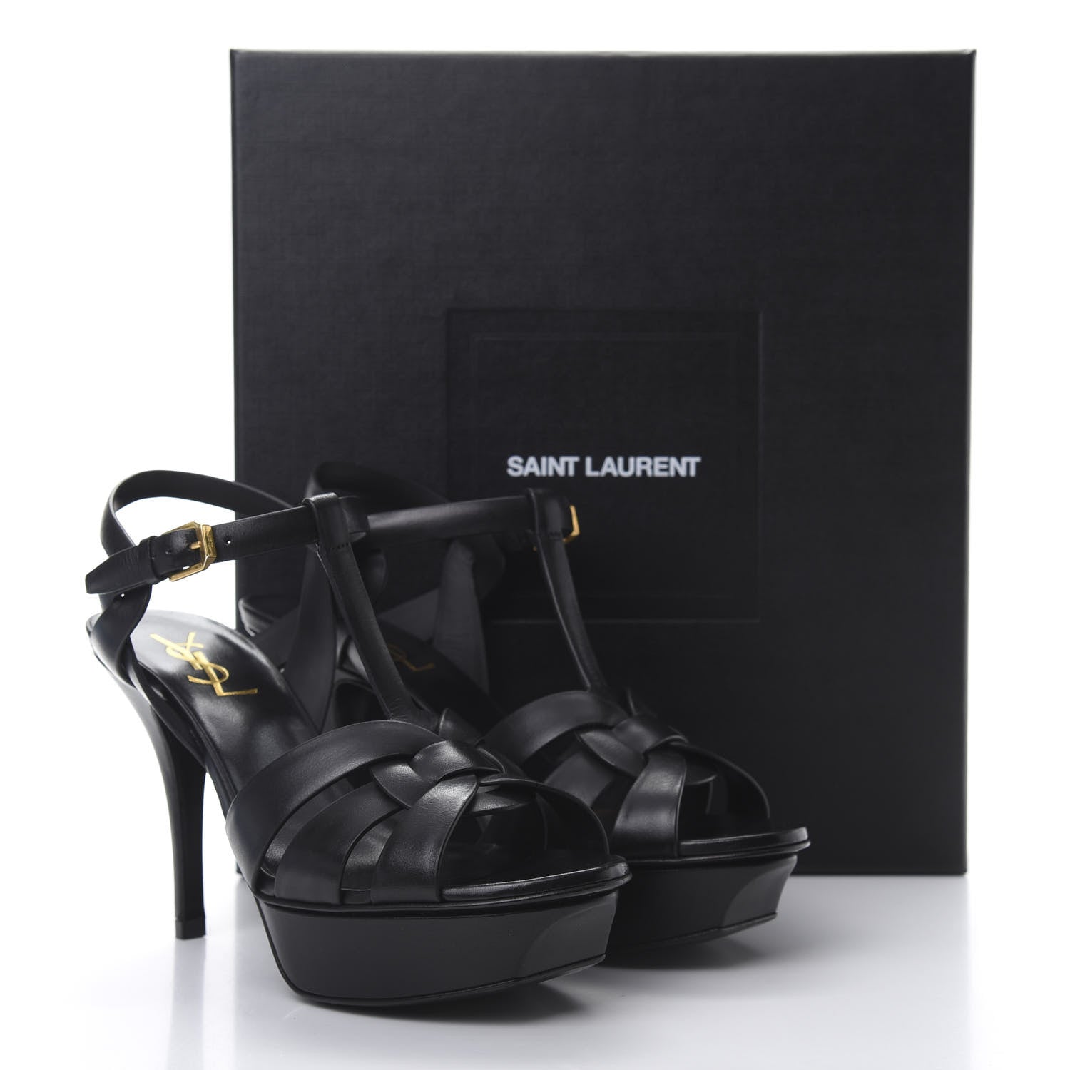 Saint Laurent Calfskin Tribute 75 Platform Sandals 36.5 Black 8 of 8