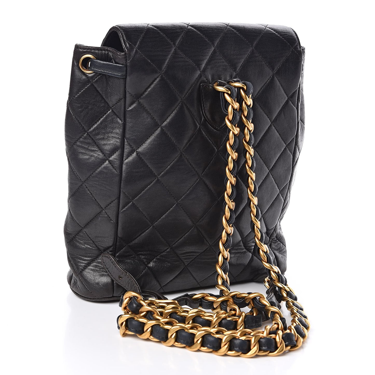 Lambskin Quilted Drawstring Backpack Black