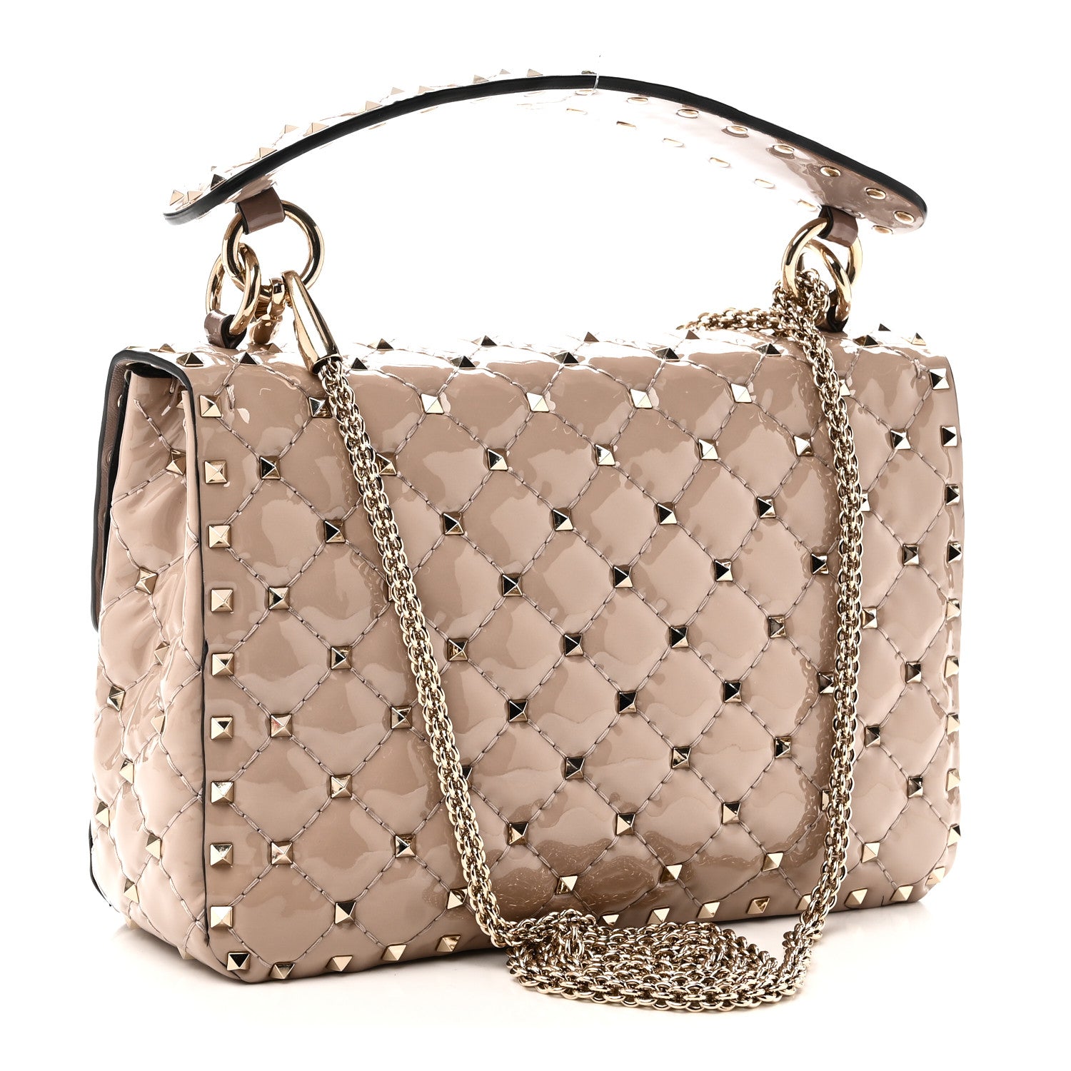 Valentino Garavani Patent Medium Rockstud Spike Shoulder Bag Poudre 3 of 9