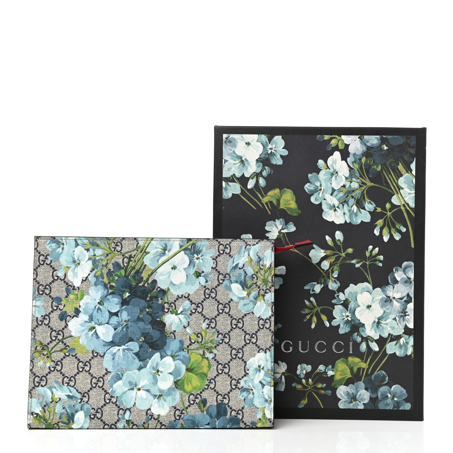 Gucci GG Supreme Monogram Blooms Large Cosmetic Case Beige Blue Navy Hibiscus Red 7 of 7