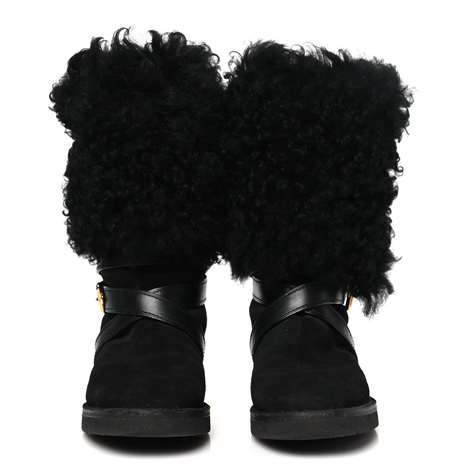 Louis Vuitton Suede Calfskin Fur Strap Boot 36 Black 3 of 7