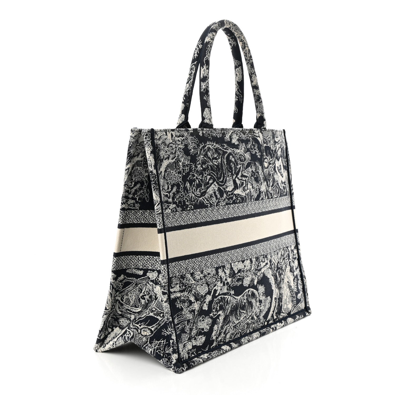 Christian Dior Canvas Embroidered Large Dioriviera Toile De Jouy Reverse Book Tote Blue 3 of 11