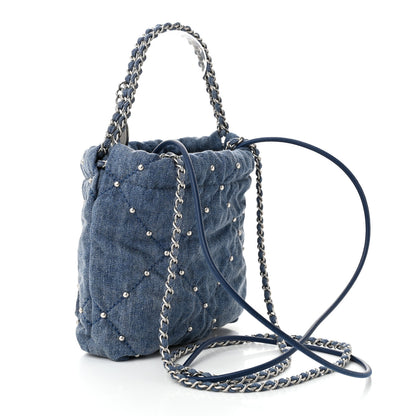 Chanel Washed Denim Quilted Studded Mini Chanel 22 Blue 3 of 11