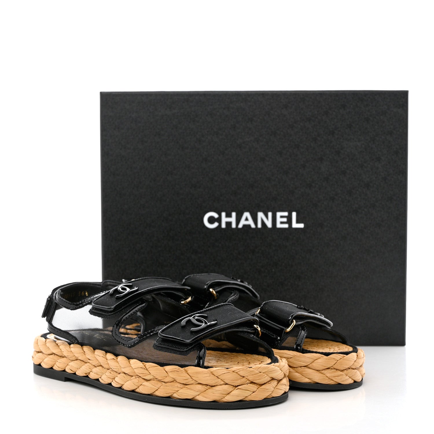 Chanel Mesh Patent Calfskin Velcro Dad Sandals 36.5 Black 9 of 9