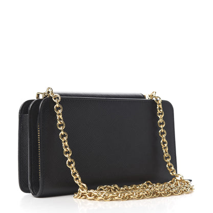 Prada Saffiano Metal Oro Chain Wallet Black 2 of 11