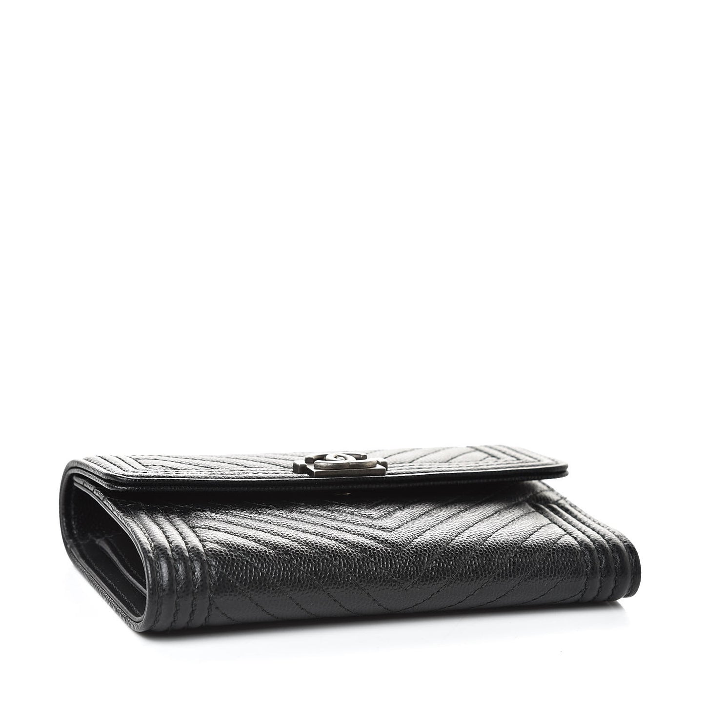 Caviar Chevron Quilted Medium Boy Flap Wallet Black