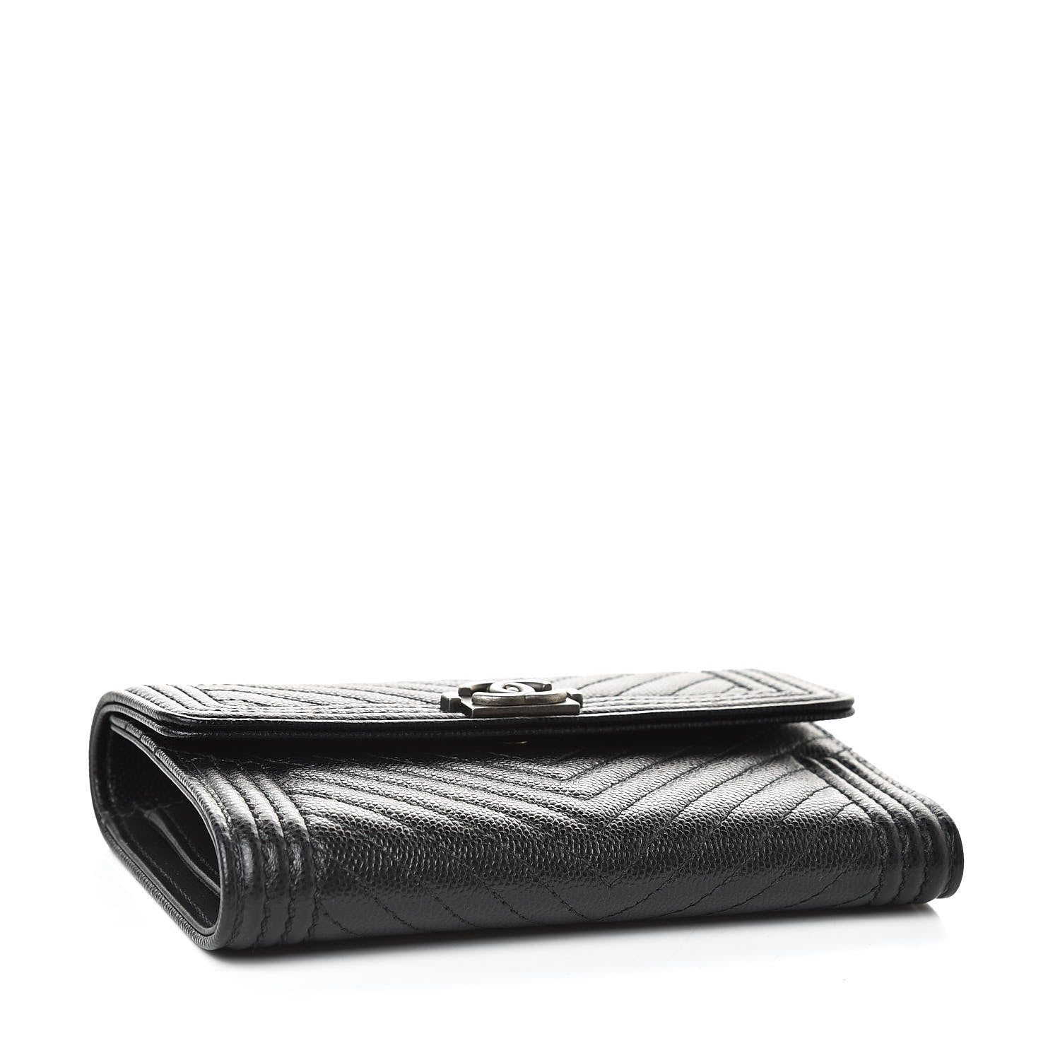 Chanel Caviar Chevron Quilted Medium Boy Flap Wallet Black 4 of 9