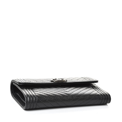 Chanel Caviar Chevron Quilted Medium Boy Flap Wallet Black 4 of 9