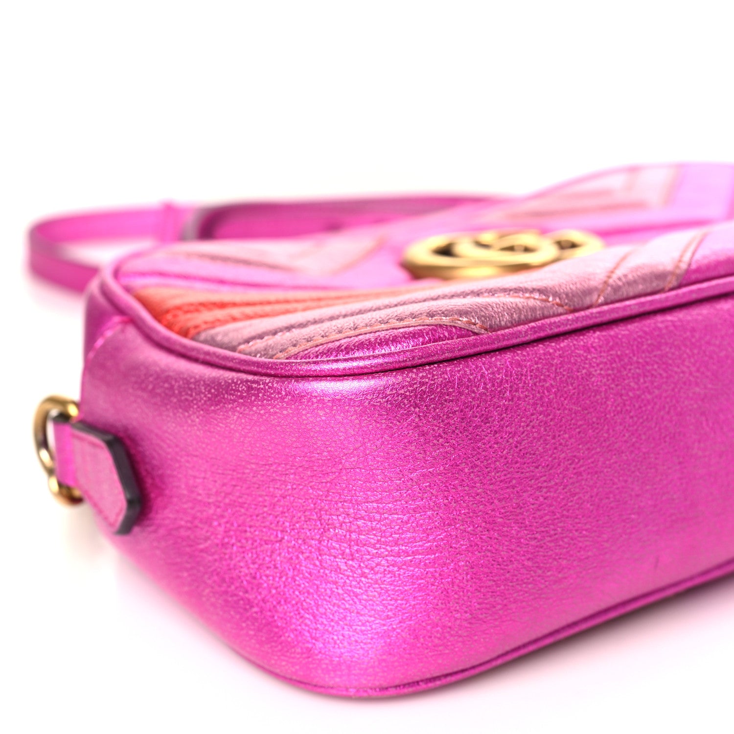 Gucci Laminated Nappa Matelasse Small GG Marmont Chain Shoulder Bag Fuxia Rosso Rosa 8 of 10