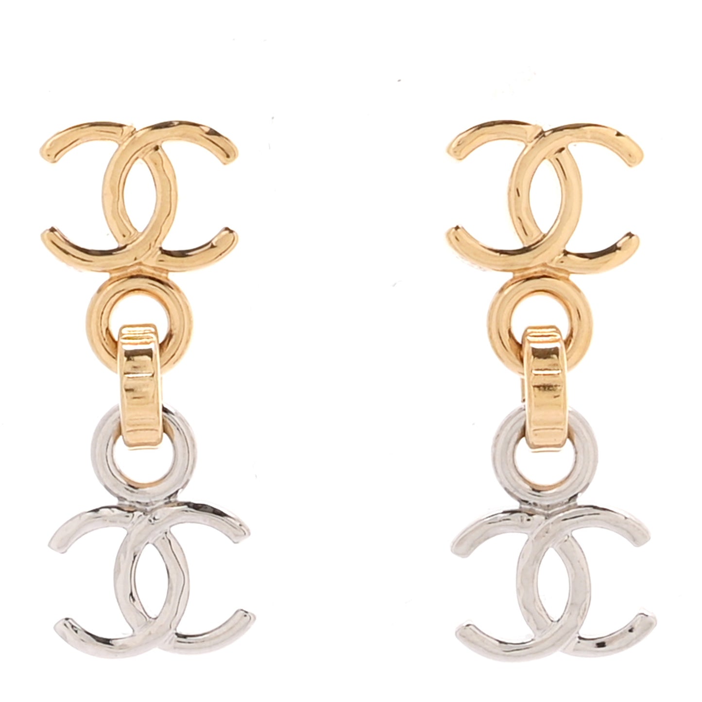 Metal CC Pendant Drop Earrings Gold Silver