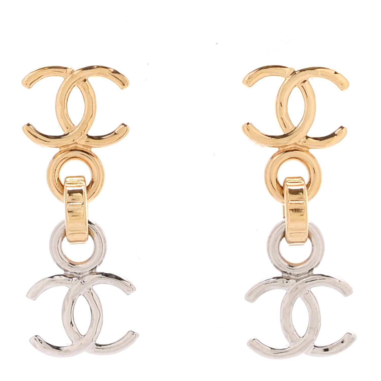 Chanel Metal CC Pendant Drop Earrings Gold Silver 1 of 5